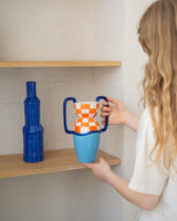 Vase Checked Orange /Azul